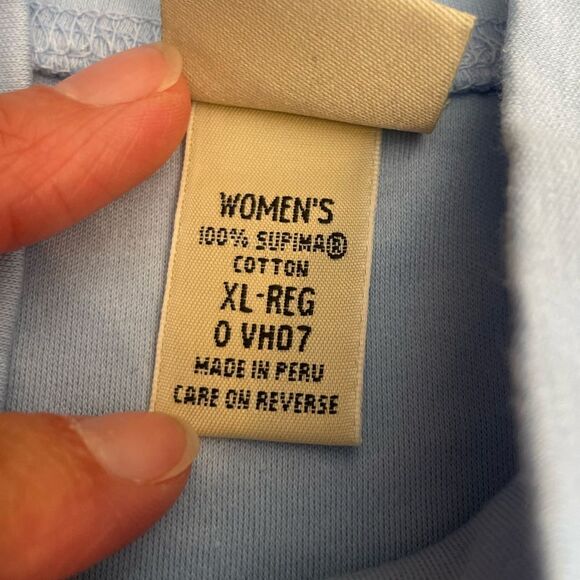 LL Bean Short Sleeve Mock Neck Supima Cotton Shirt Womens Size XL Light Blue - Picture 6 of 8